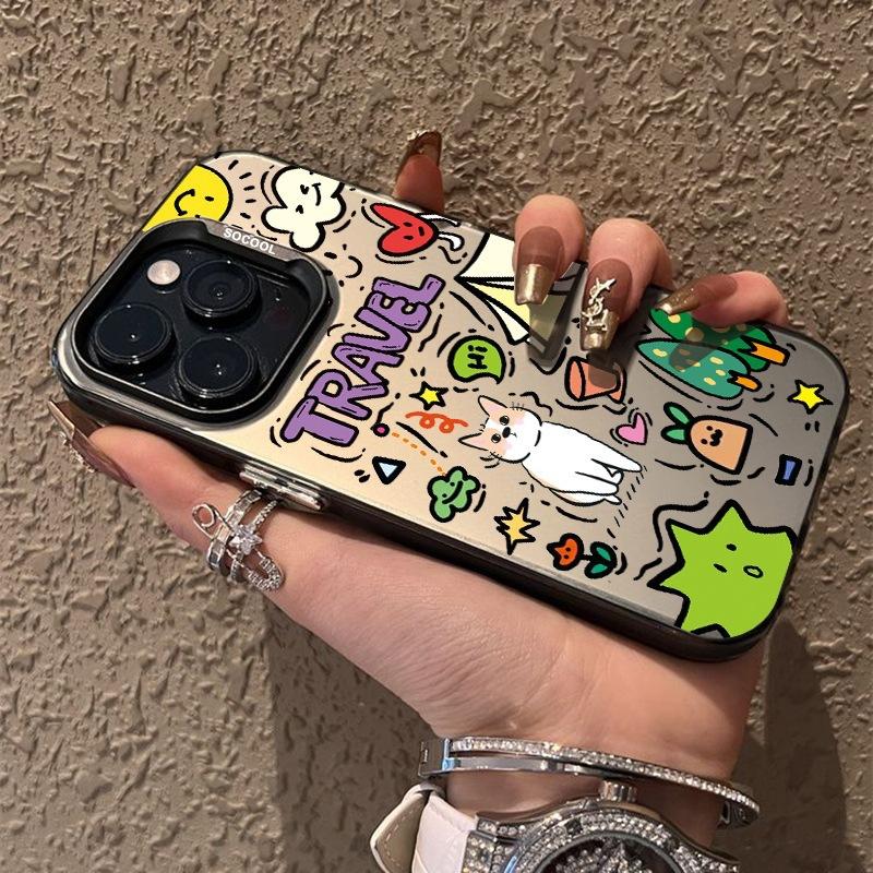 Cartoon graffiti iPhone 18 Pro Max phone case, trendy new style, 15IMD, 14-color silver, 13IMD hard.
