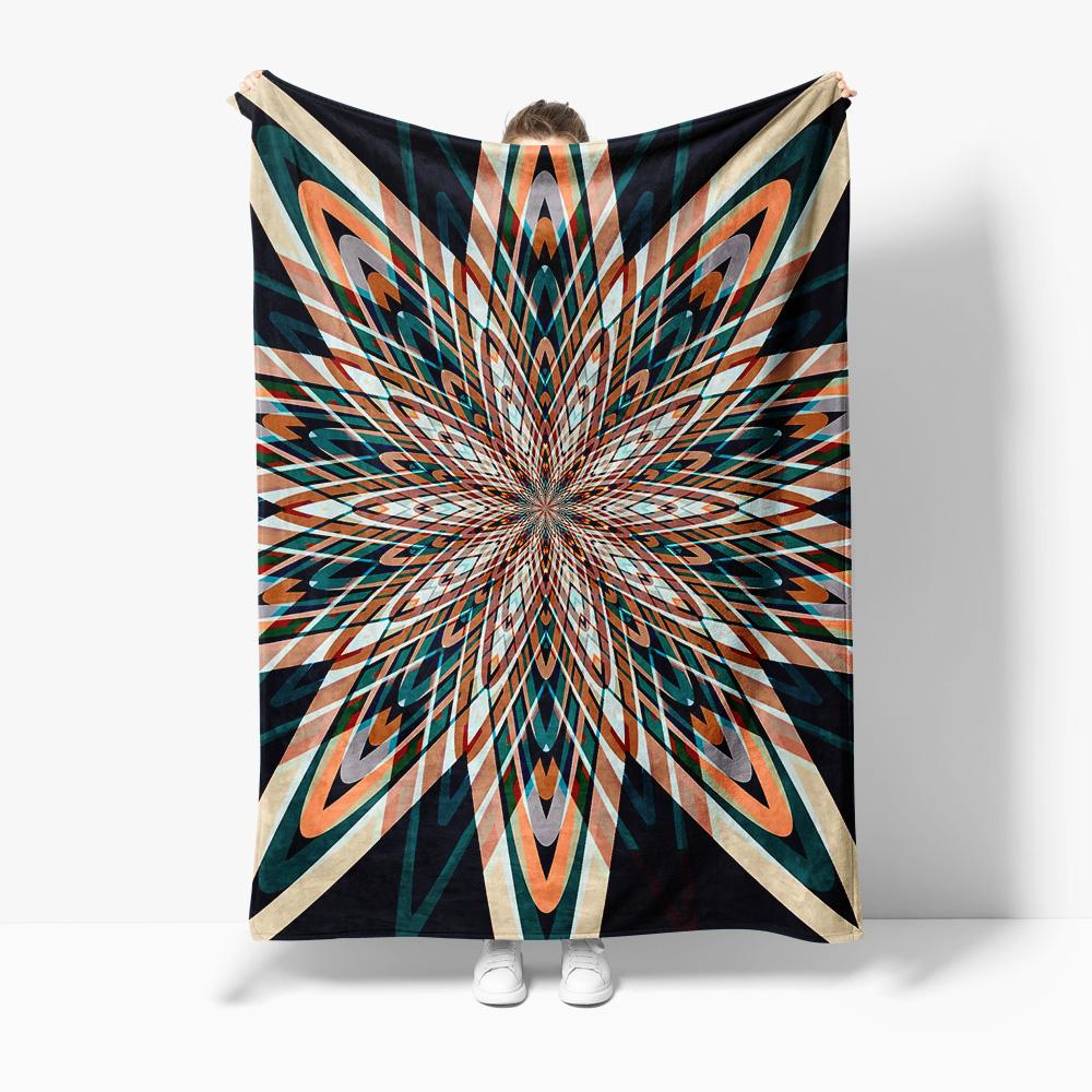 Geometric Abstract Pattern Throw Blanket Fractal Art Design Modern Decorative Throw for Sofa Couch Bed Room Decor 75X95CM