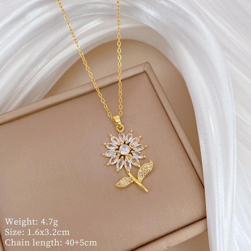 Copper Micro-Inlaid Necklace Women'S Copper Micro-Inlaid Real Gold Electroplating Simple And Exquisite Collarbone Chain Neck Chain