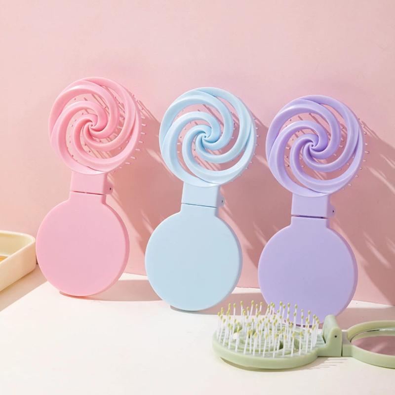 1Pcs Mini Portable Scalp Massage Comb 2 In 1 Foldable Comb With Makeup Mirror For Travel Easy To Carry Great Gifts