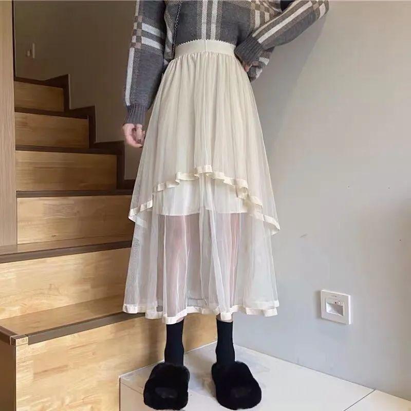 Spring New Cake Skirt Mesh Irregular Splicing Tutu Mid-length Fashion Skirt