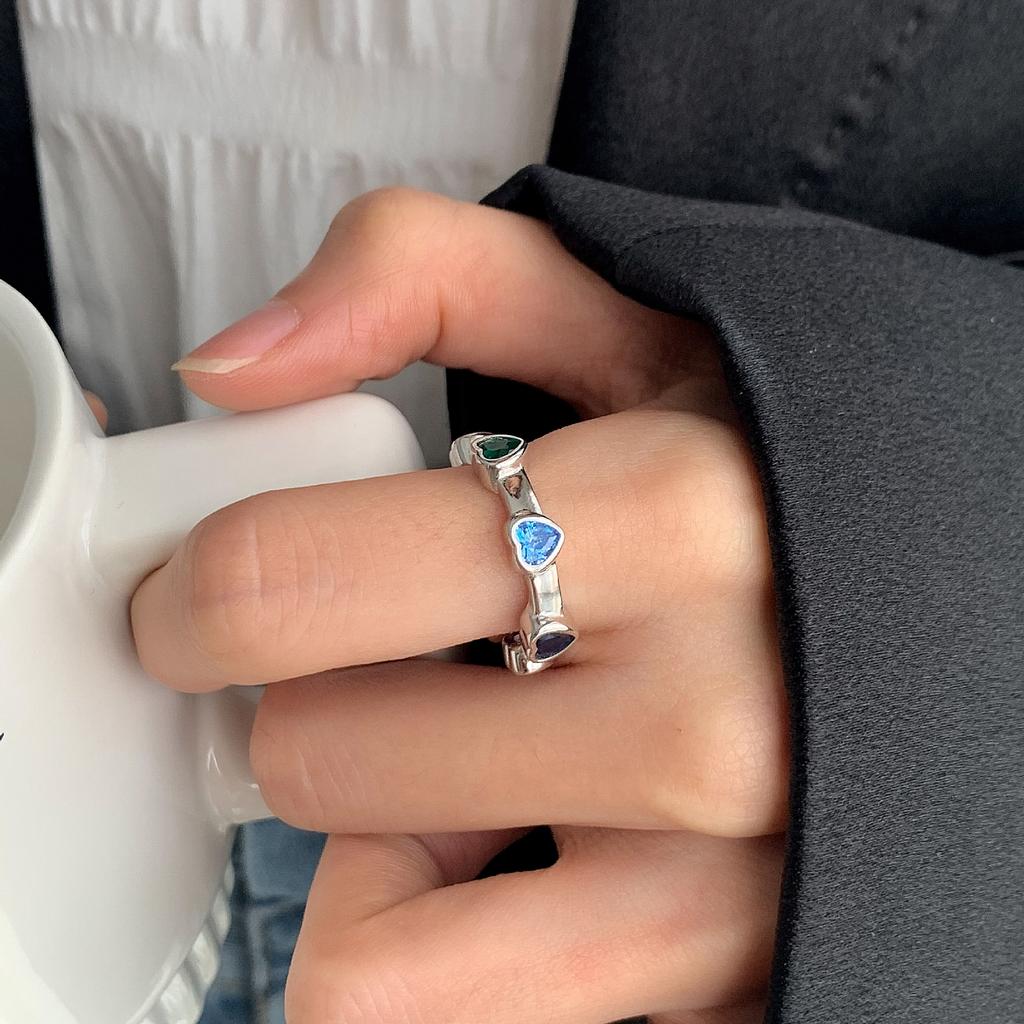 Original 925 Sterling Silver Colorful Heart Rings For Women Counple Wedding Engagement Silver Women's Diamond Ring Fine Jewelry