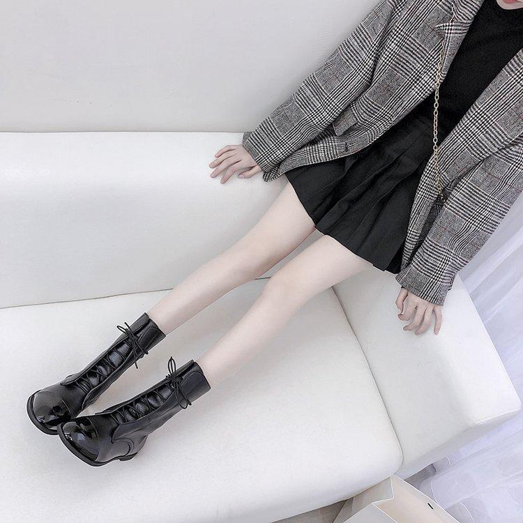 Fashion Large Size Women's Boots New 2024 Mid Length Slim Boots Women's Black Thick Heel Platform Boots  Women Shoes