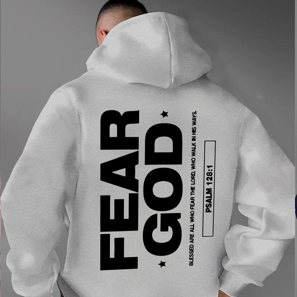 Men Pullover Hoodie Black FEAR GOD Vertical Large Bold Letter Psalm