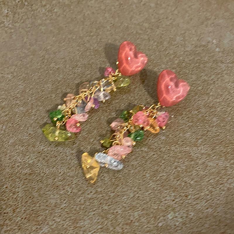 Heart Beaded Ear Clip - Pink, 2026 New Style, Trendy Sweet Seaside Vacation Earrings