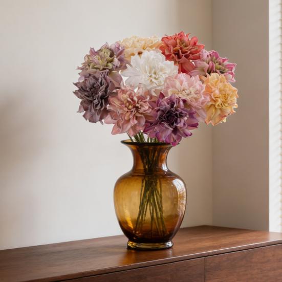 6 Stück Künstliche Dahlienblumen 11" Falsches Seiden-Dahlien-Bouquet mit Stiel für Hochzeitsbouquets Zuhause Büro Tischmittelstück Blumengestecke