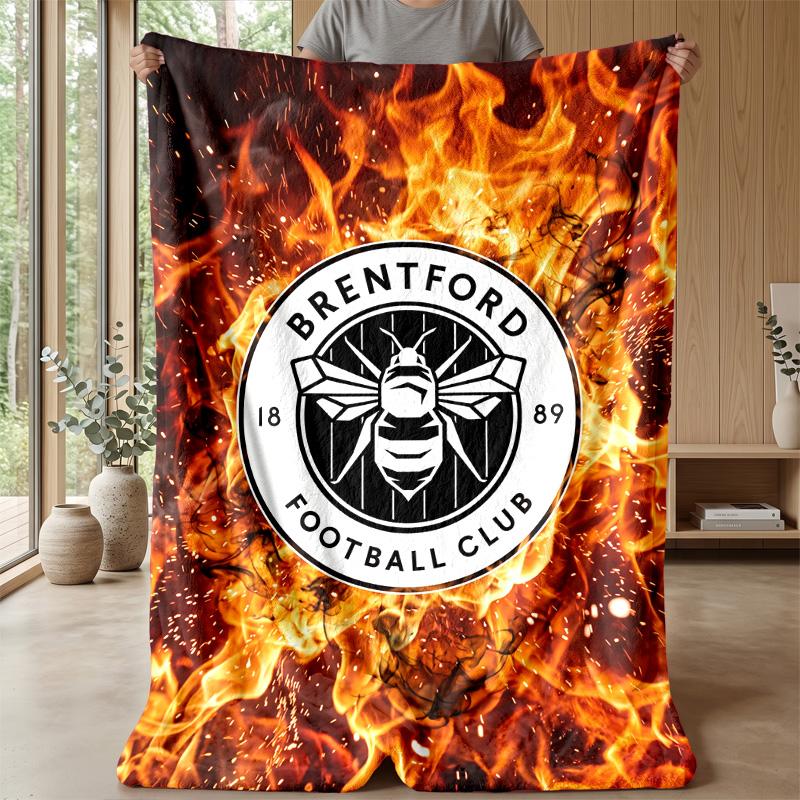 Brentford Football Print Flannel Blanket, Soft Warm Lightweight Throw Blanket for Sofa Bed Camping