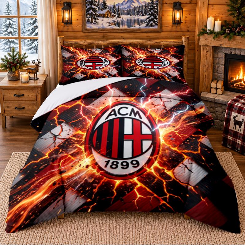 Printed 3Pcs Bedding Set AC Milan Pattern Bed Sheet Pillowcase For Bedroom Decor