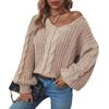 European and American Solid Color Cable Sweater Women's Autumn and Winter New Retro Loose Lantern Sleeve Knitted Sweater