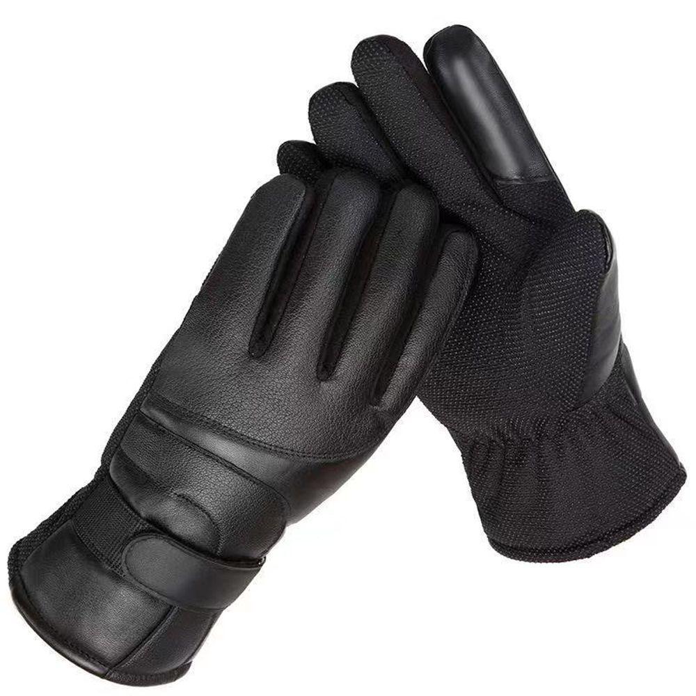 

Clambing Thicken Driving Korean Mittens Winter Gloves Men Black Gloves PU Leather чёрный