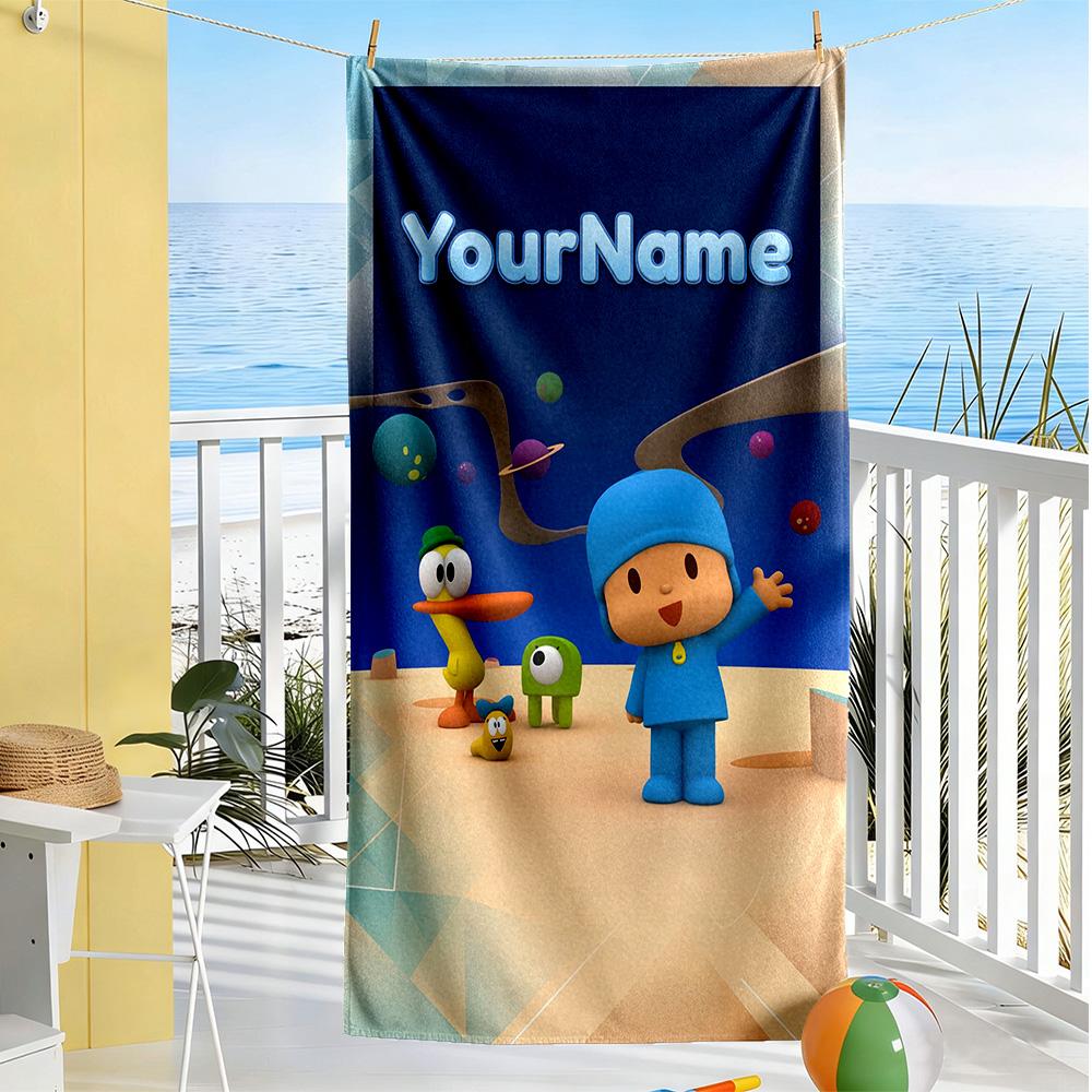 Pocoyo Customized Name Beach Towel Super Soft & Absorbent Perfect for Traveling Yoga Camping and Swimming