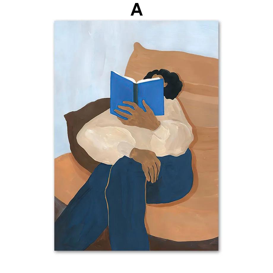 1Pcs Interior Paintings Blue Striped Girl Wall Decororation Modern Art Living Room Home Decor Vase Canvas Painting Nordic Poster No Frame