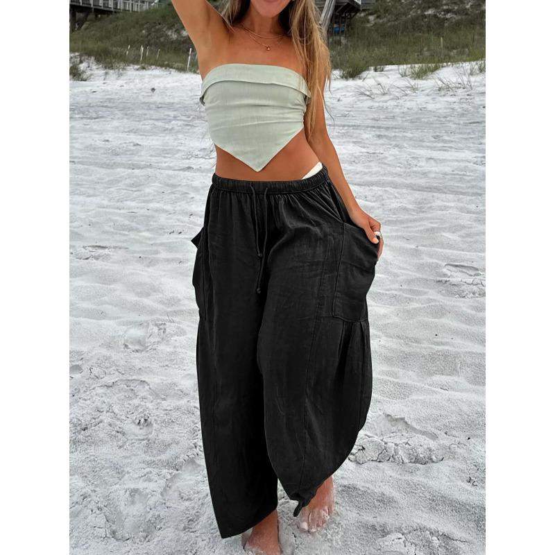 Gestreifte Straight-Leg-Hose für Frühling und Herbst, Neun-Zoll-Plisseehose mit Stretchbund, Atmungsaktive Freizeithose für Damen