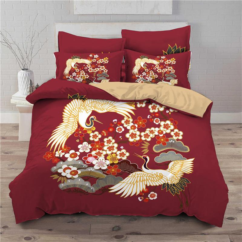 Lucky Cat Bedding Set For Kids Girls Boys 3D Print Floral Duvet Cover Set Microfiber Chinese Traditional Style Comforter Cover