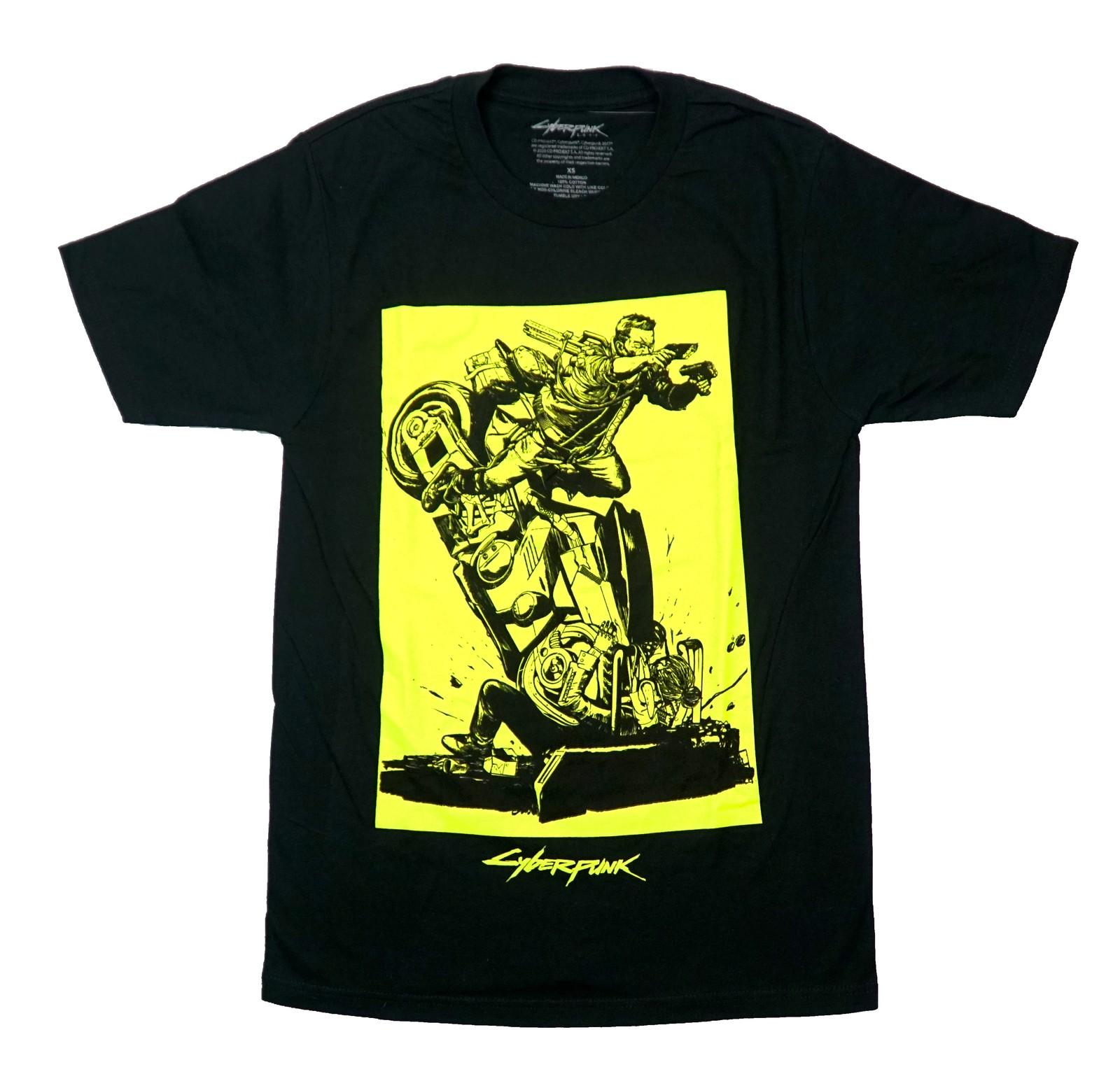 Cyberpunk New Adult T-Shirt - Edgerunners Black & Yellow Fighter Shooting on L