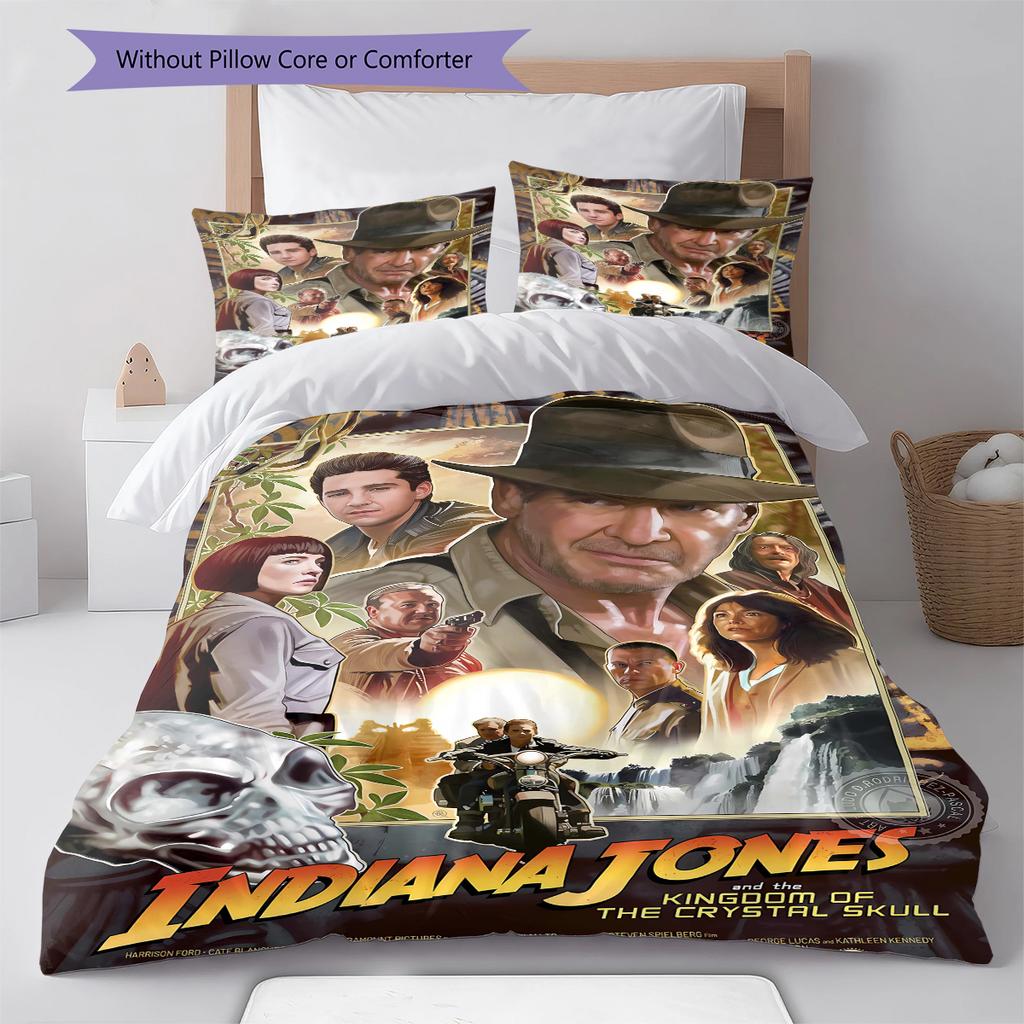 Indiana Jones Pattern Bedding Quilt Set Quilt Cover Pillowcase Home Decoration Gift (1 * Duvet Cover + 2 * Pillowcase, Without Core)