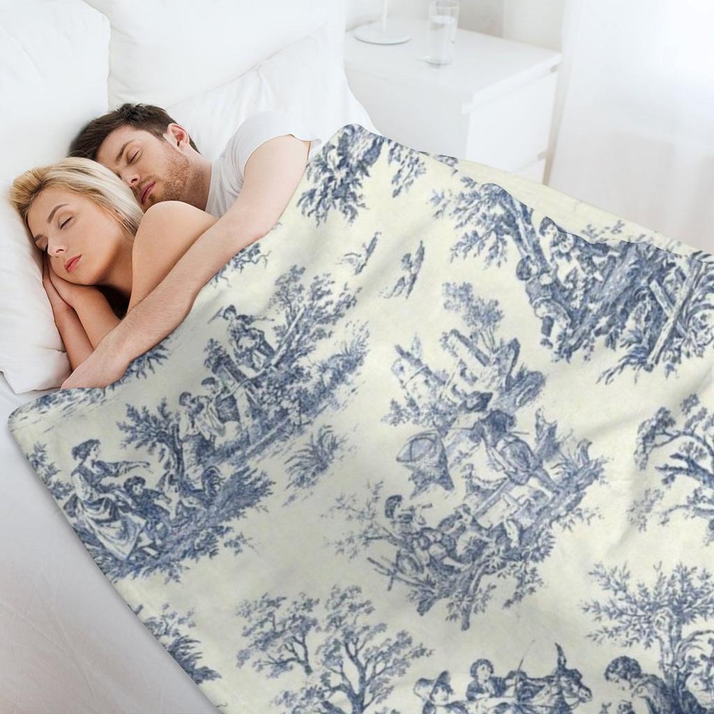 Pudrowy błękit Francuski Toile Wzory Piknikowe Koc do Rzucania Kemping Zima Łóżka Termiczny zabawny prezent Koce