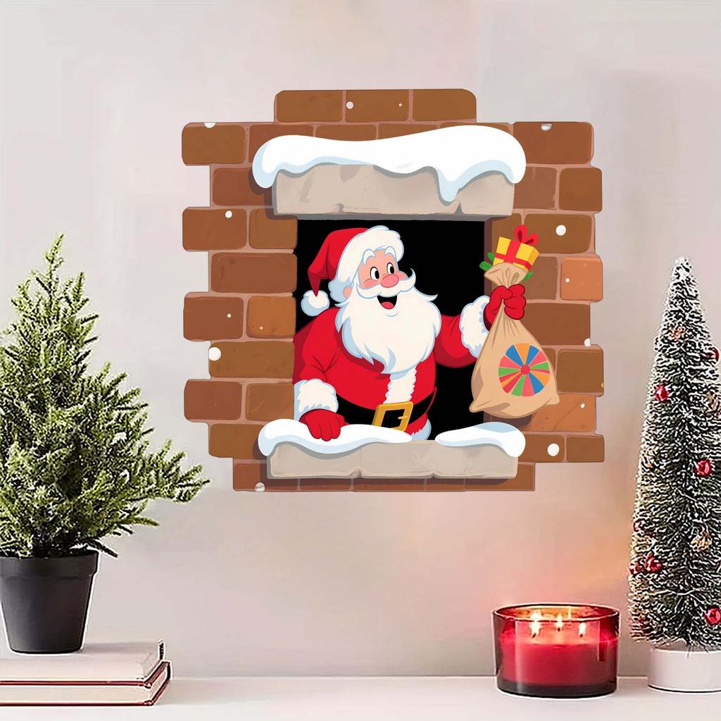 Christmas Elements Holding Gift Bag, Breaking Wall Sticker, Children's Room, Home Decoration, Holiday Wall Sticker