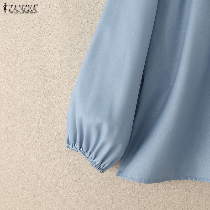 ZANZEA Blusa Feminina Casual com Decote V, Estampa Floral e Manga Longa