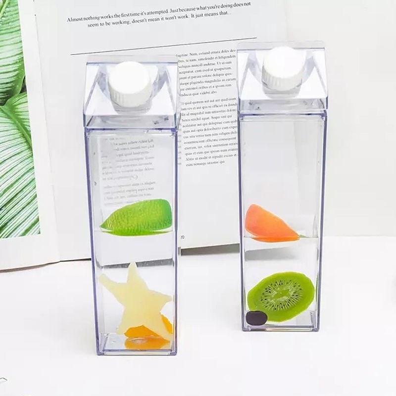 500ml/1000ml Transparent Milk Carton Water Bottle Creative Plastic Milk Juice Bottles Portable Clear Box Milk Storage Bottle