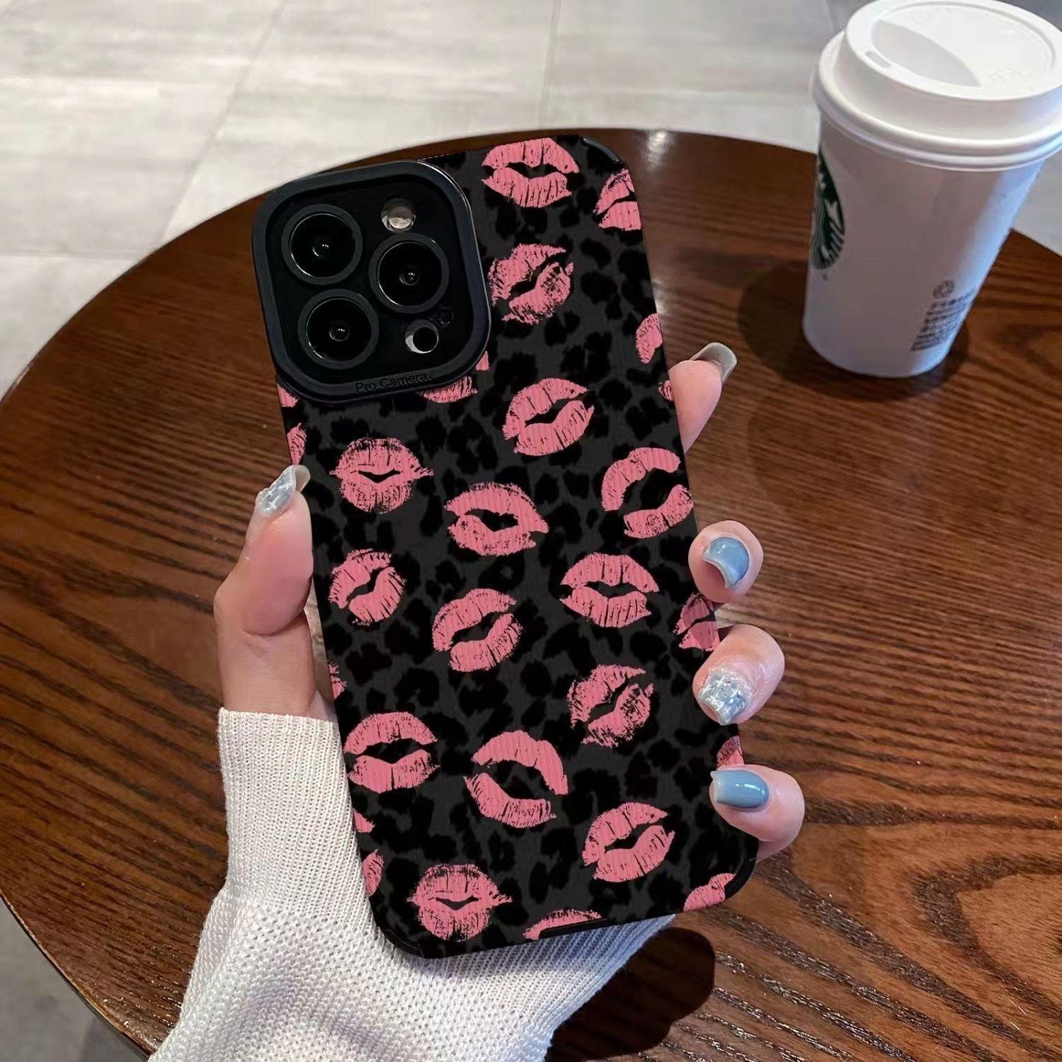 

Leopard Print Pink Lips Pattern Phone Case Shockproof Protective Cover for iPhone iPhone 7P/8Plus