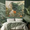 Vintage Nature Goddess Tapestry Green Hair Fairy Floral Wall Hanging Peach Skin Aesthetic Room Decor For Bedroom Living Room