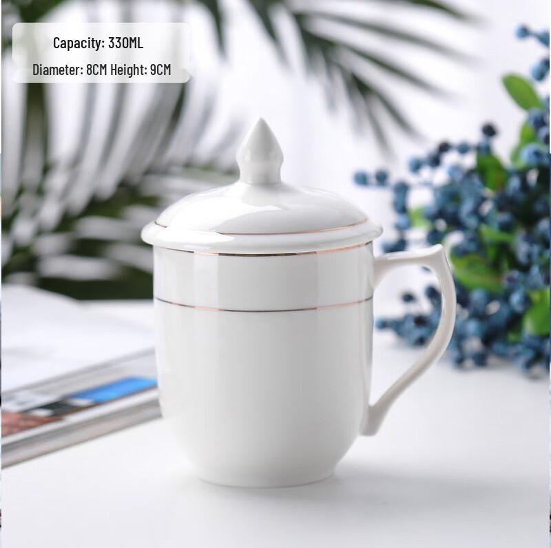 MOLUONA 6-Piece Ceramic Tea Cup Set with Lid and Gold Rim