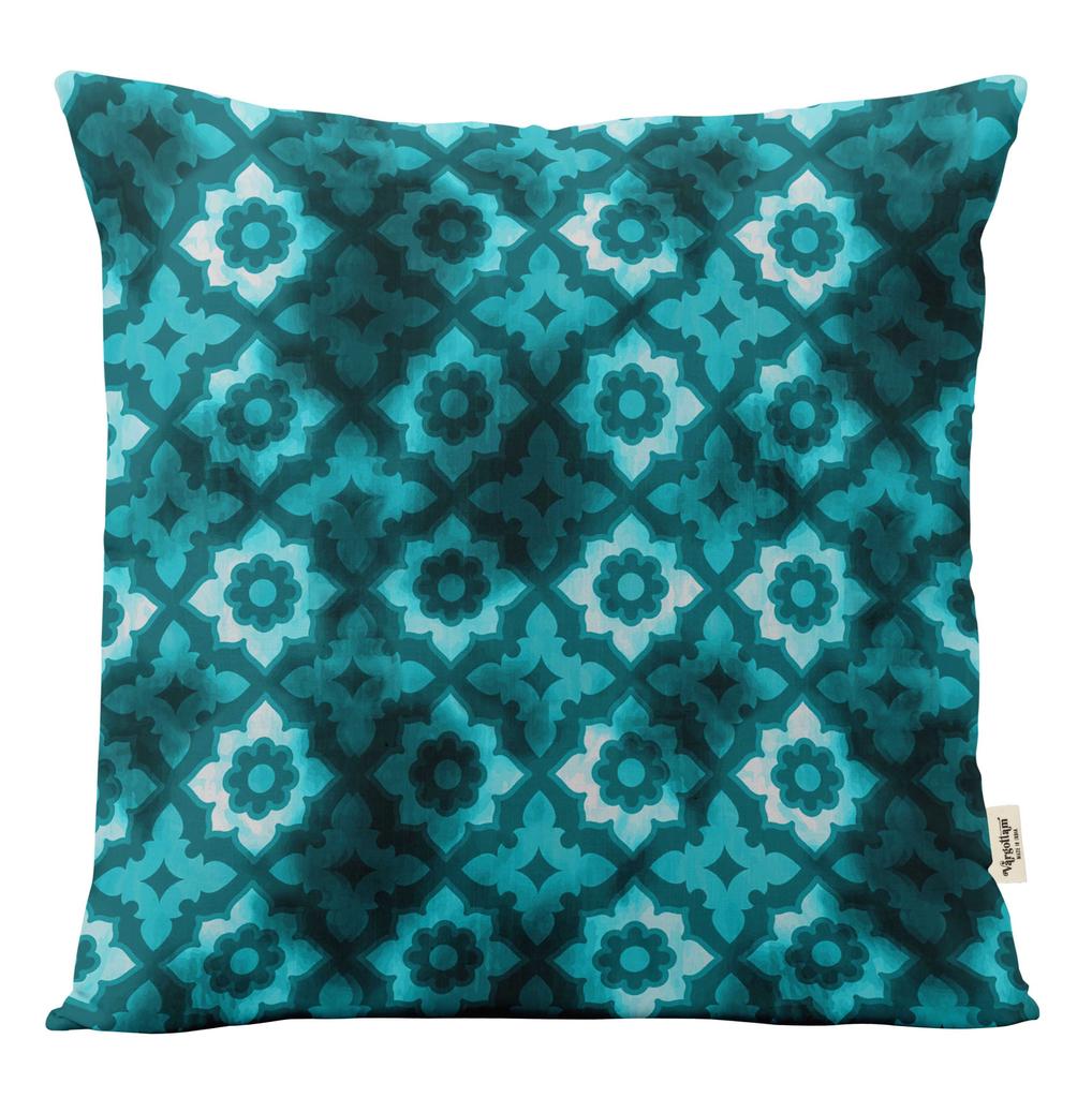 Vargottam Square Pillow Cover - Decorative Pillow Covers  12x12 Inches,  Printed  Teal Blue  Theme  Pillowcase,