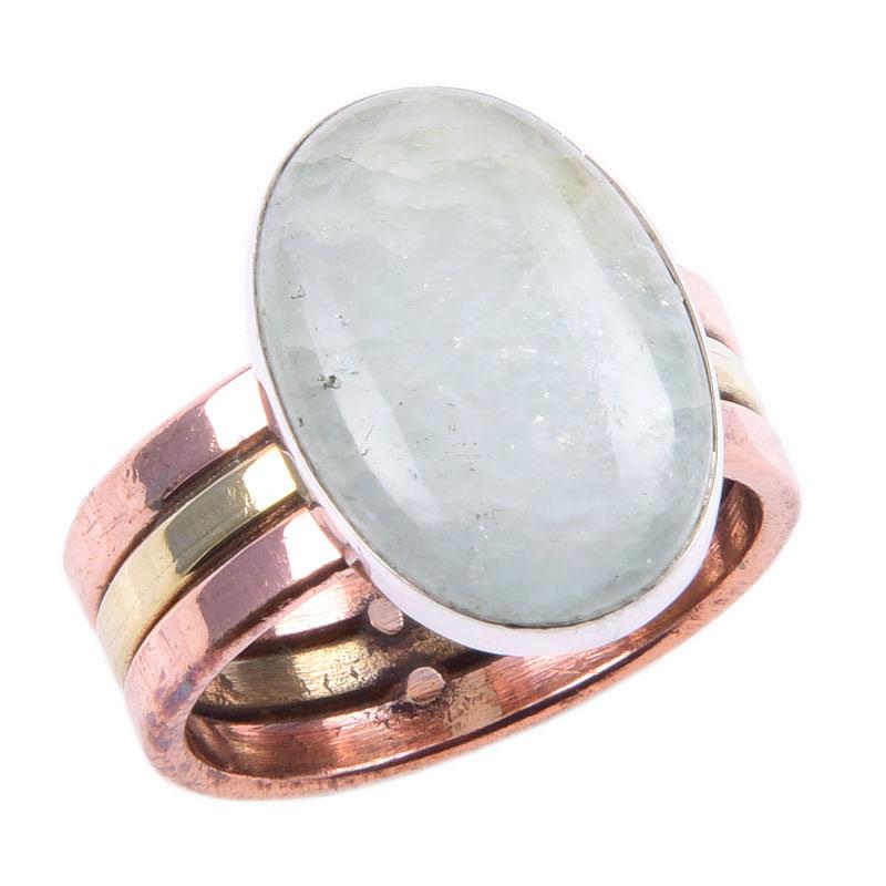 Natural Aquamarine Gemstone Handmade 925 Sterling Silver Two Tone Ring S.7 D8y97
