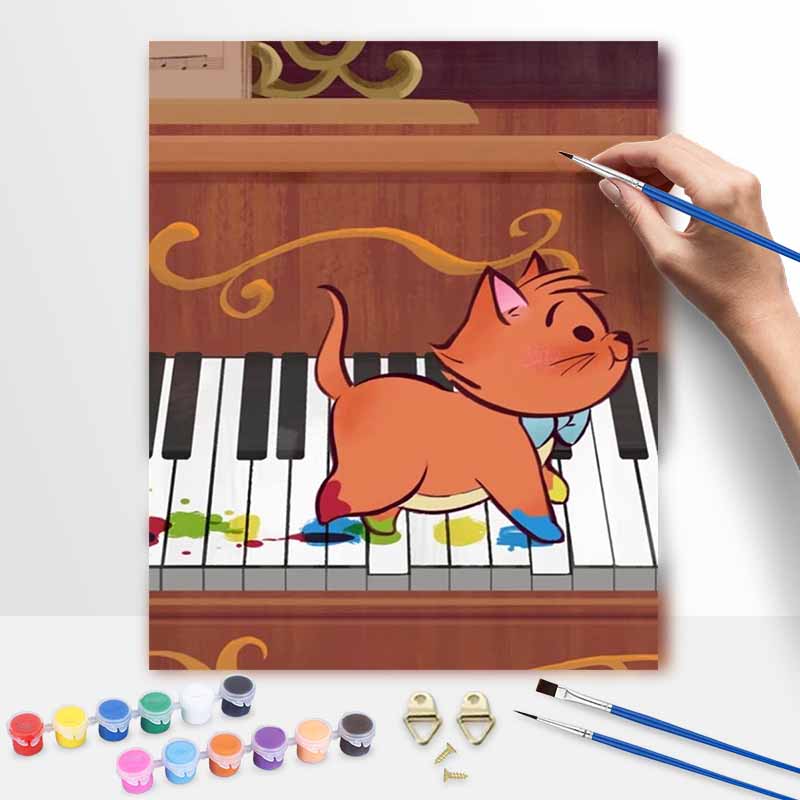 Disney Marie cat musical piano digital oil painting art painting kit manual diy painting for home decorations 20x30cm