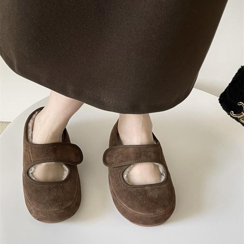 Woolen retro Mori flat-bottomed Mary Jane Woolen single shoes women's 2025 autumn and winter velvet Birkenbeanie shoes