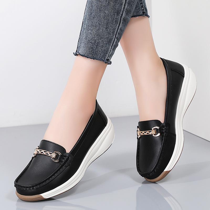 Women Wedge Leather Shoes Slip On Moccasins Casual Sneakers Zapatos Mujer Flat Shoes For Women Platform Casual Shoes