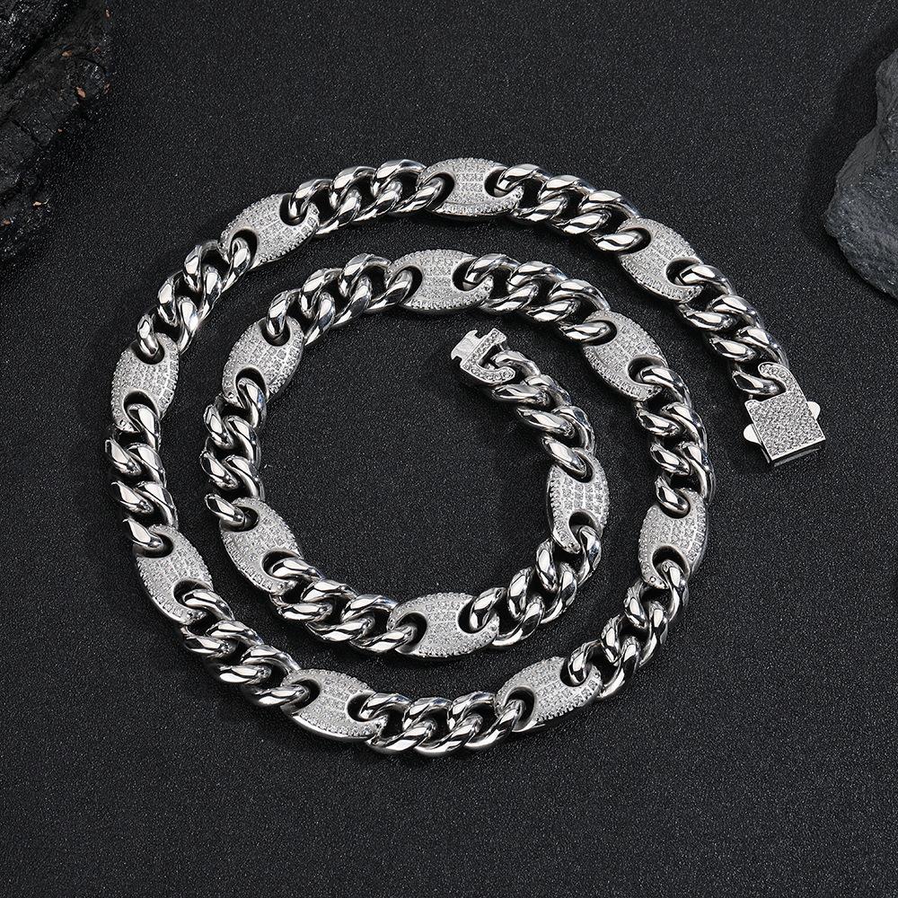Hiphop Hip-Hop Street Rap Cuban Chain Pig Nose Micro-Inlaid Zircon Texture Light Luxury Bracelet Necklace Set
