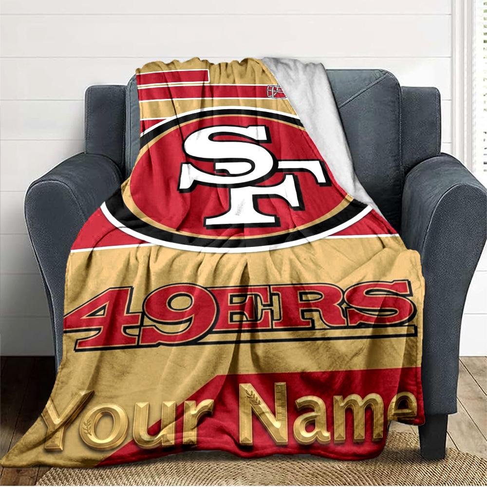 Name Custom SF 49ers Print Flannel Blanket High Quality Warm Comfortable Cover for All Seasons Perfect for Gifts Home Decor
