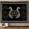 Viking Dragon Tapestry, Ancient Rune Dragon Totem Norse Mythology Wall Art Tapestries, Black White Mystical Geometric Norse