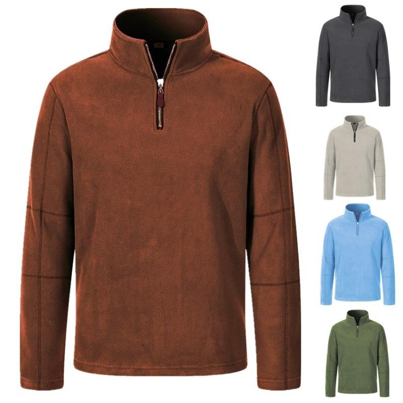 Trendy versatile men's tops autumn and winter new men's clothing fleece sweater stand-up collar half zipper long sleeve European size
