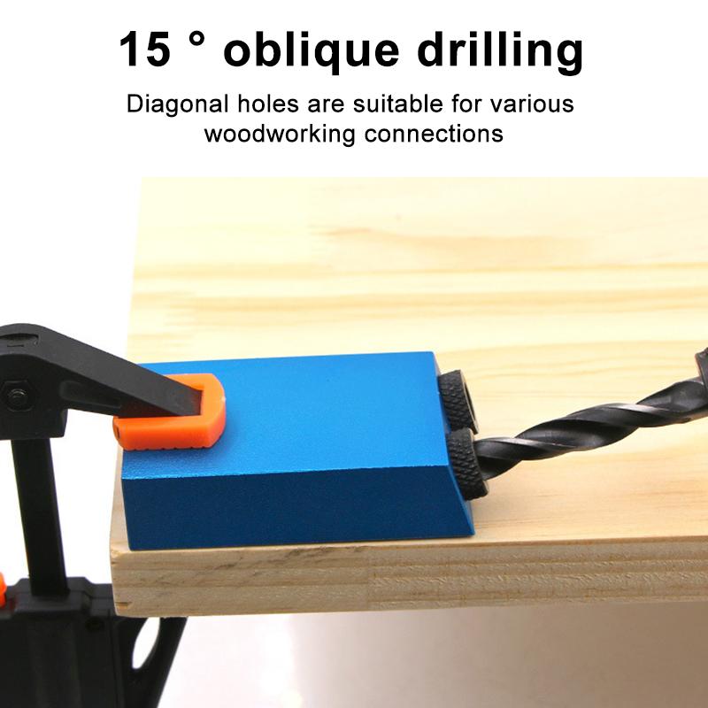 7-15pc Blue 15° Inclined Hole Locator Woodwork Drilling Adjustment Limiter F Clamp Three Point Woodwork Drill Installation Tool