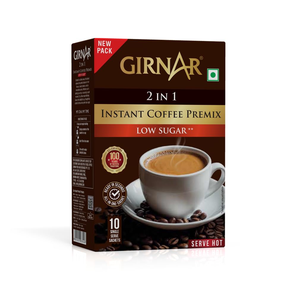 Girnar Instantkaffee 3 in 1 zuckerreduziert Premix Box 80g 10 Beutel Feiner aromatischer gemahlener Kaffee