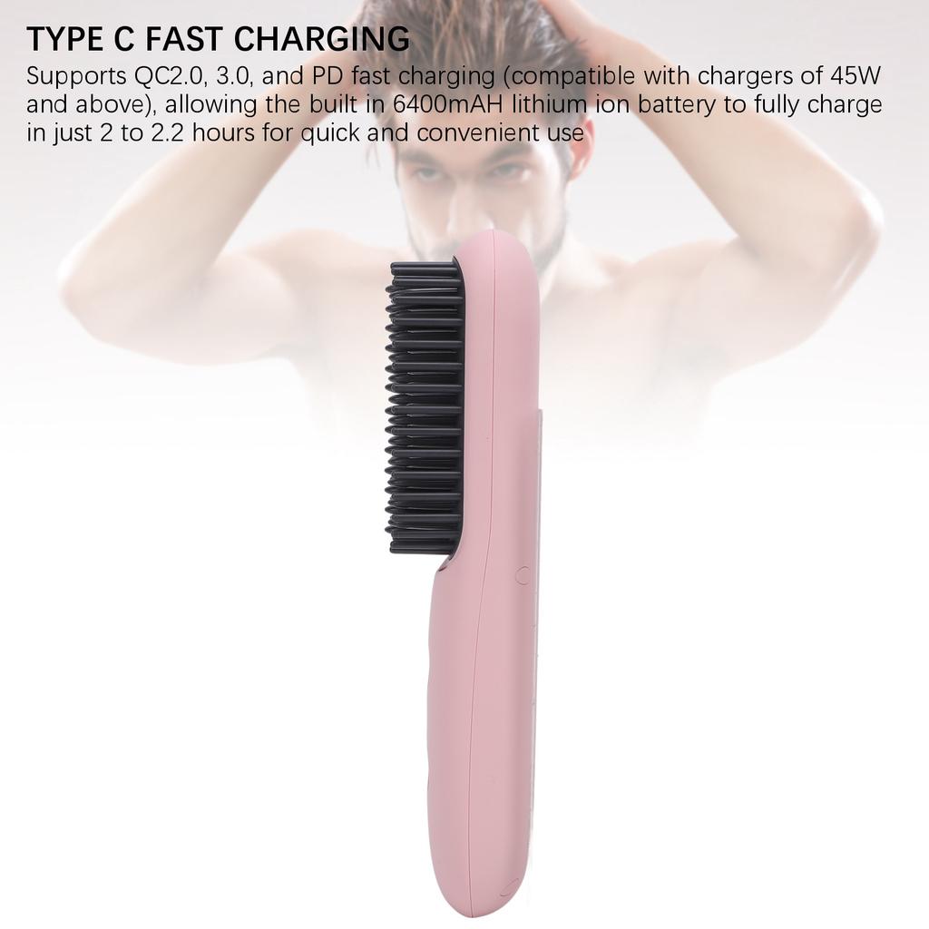 2 în 1 Pieptene de îndreptat părul cu ioni negativi Încărcare rapidă Type C 3 Setări de temperatură Păr Fierbinte