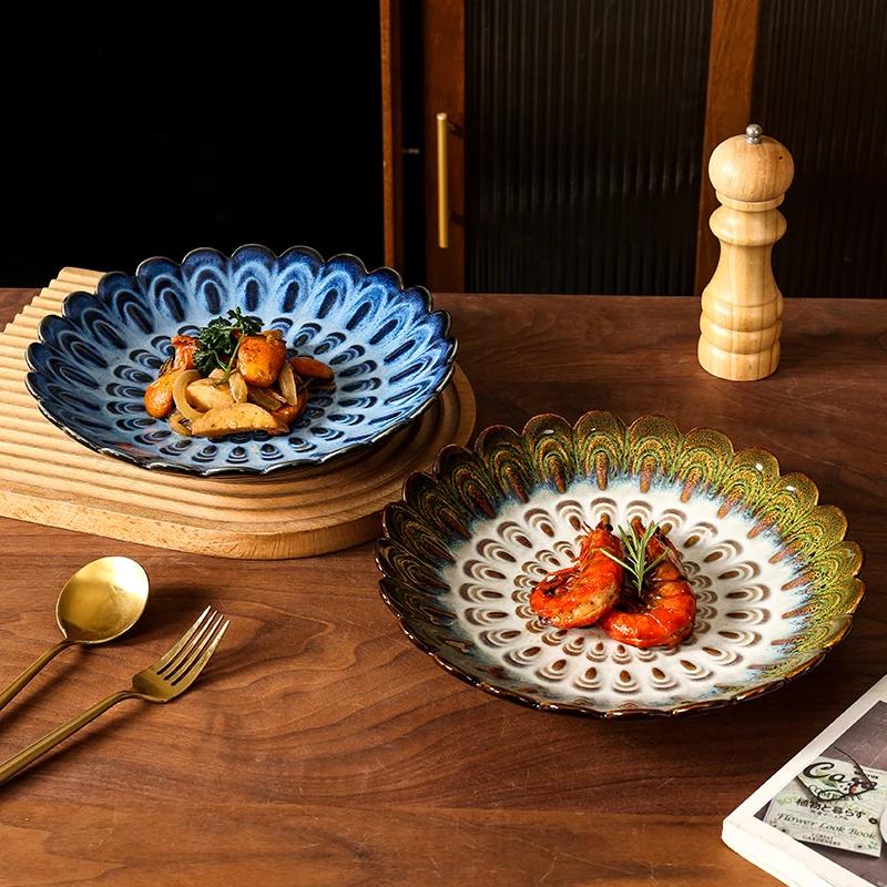 Ceramiczne talerze w stylu japońskim Kreatywne Retro Płatki Restauracja Talerz na stek Sałatka Naczynia domowe Deser Owoce Zastawa stołowa 10 cali