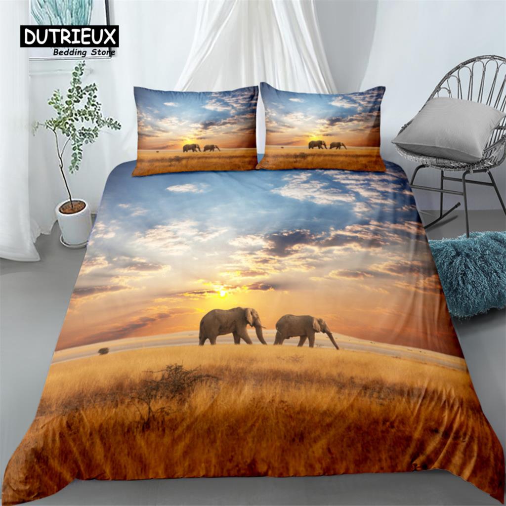 Sunset Tiger 3d Duvet Cover Set, Fashion Bedding Set, Soft Comfortable Breathable Duvet Cover, For Bedroom Guest Room Decor