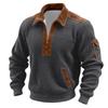 Men's Solid Color Corduroy Zipper Neck Long Sleeve Top Men's Casual Lapel Top