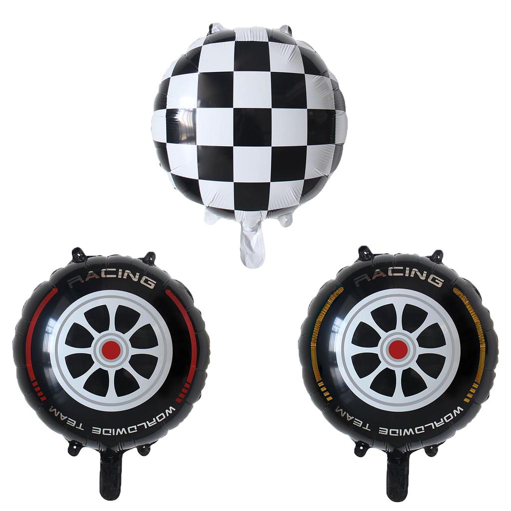 10pcs 18 Inch White Checkered Foil Helium Balloons Car Wheel Tire Balloon Racing Theme Birthday Party Decoration Globos Supplies