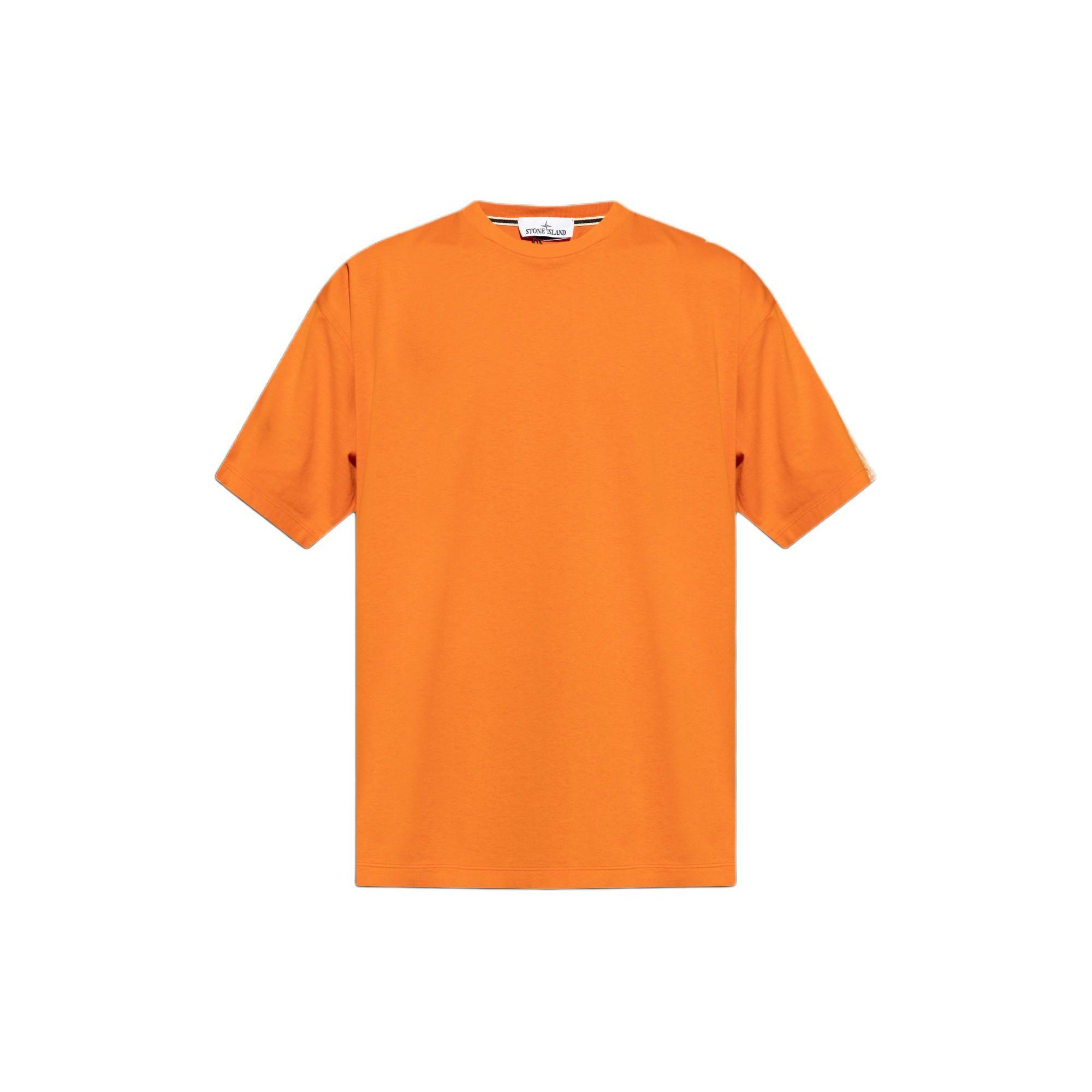 Stone Island Plain Logo Printed Round Neck Drop Shoulder Short Sleeve T-Shirt Men Tops Orange 80152RC85-V0032 L