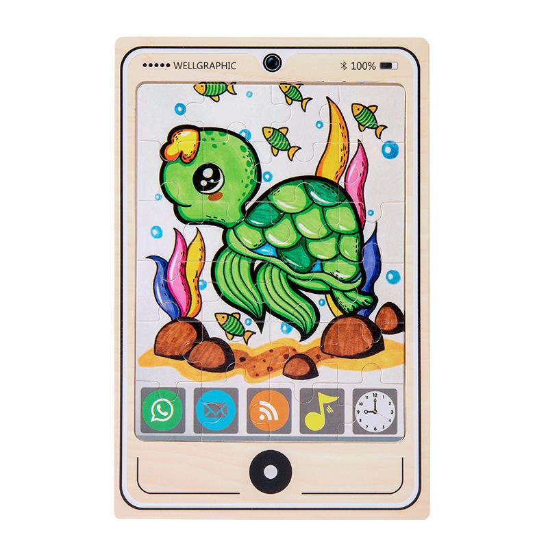 

1pc Phone Model Wooden Puzzles for Kids Cartoon Animal Jigsaw Children Learning Educational Wood Toys Montessori Games морская черепаха