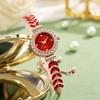 New Fashion Women Quartz Watch Leaf Design Slim Strap Rhinestone Round Dial Pull Adjustable Bracelet Wristwatch