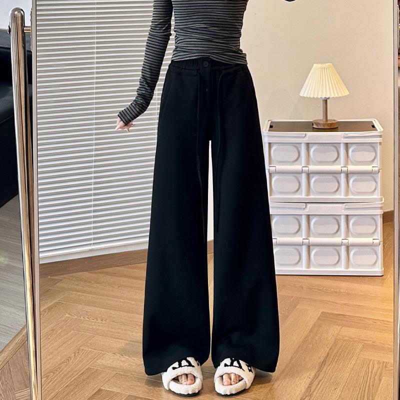 

Серые ретро спортивные штаны женские осенние с высокой посадкой драпированные прямые брюки облегающие свободные повседневные широкие спортивные штаны XL чёрный