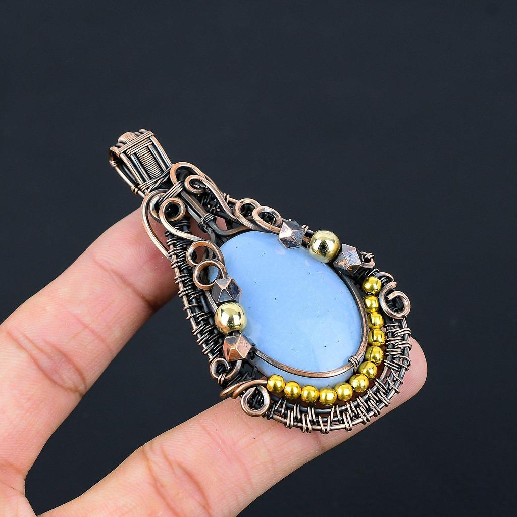 Owyhee Opal Pendant, 999 Copper Wire Wrapped Jewelry, Gemstone Pendant, Gift For Her Handmade Dainty Jewelry