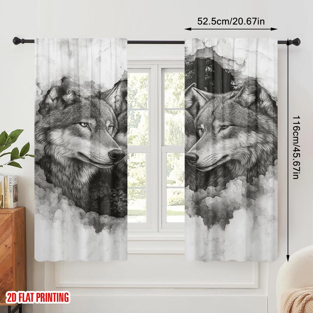 2 Stück, 2D-Flachdruck Vorhänge&Fensterdekoration Wolf Trio Porträt Polyester (ohne Stange) Außendekorationen Ldeal für Zuhause &