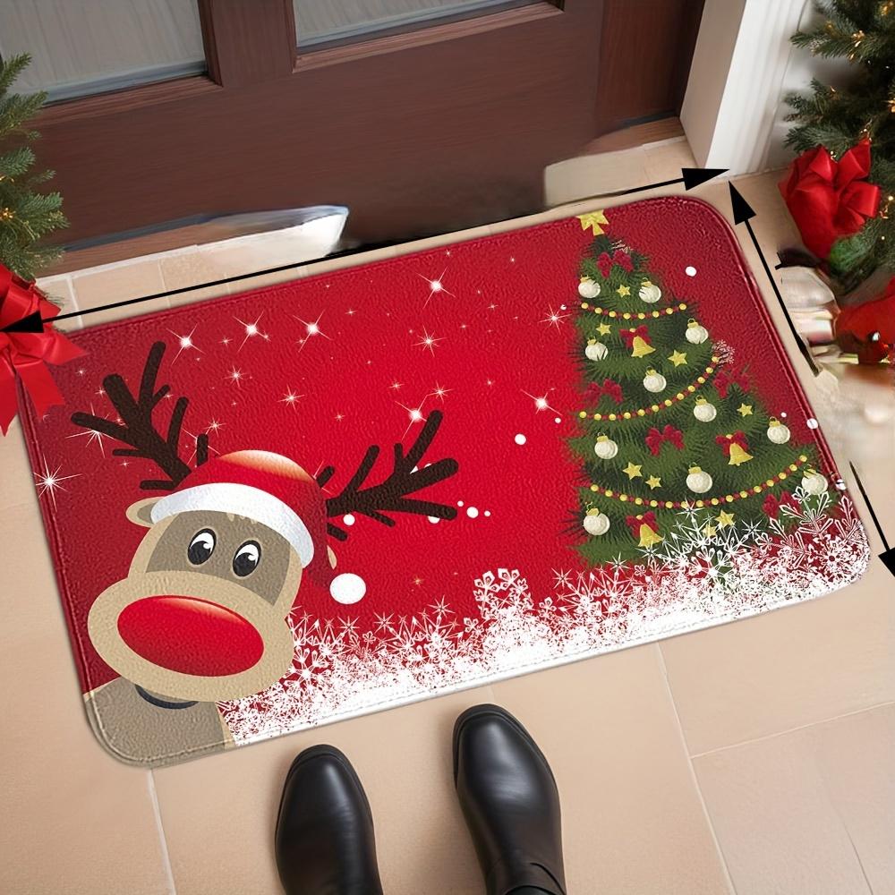 Christmas Festive Red Reindeer Welcome Door Mats Home Decor Carpet for Living Room Kitchen Hallway Balcony Rugs Xmas Decorations